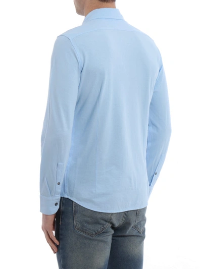 Shop Drumohr Long Sleeve Jersey Shirt In Light Blue