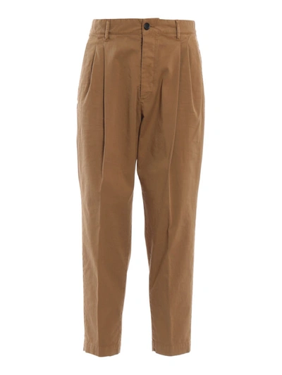 Shop Dsquared2 Cotton Drill Pleated Front Trousers In Light Brown