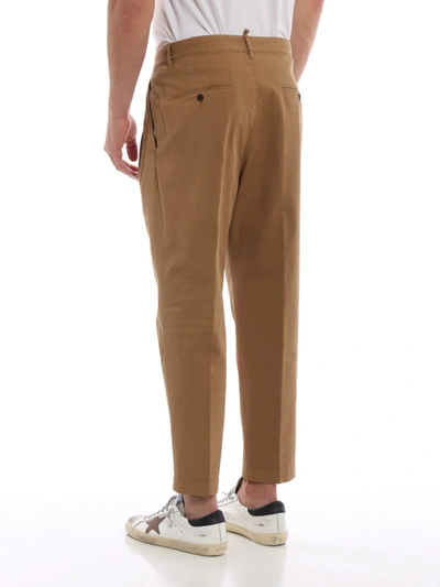 Shop Dsquared2 Cotton Drill Pleated Front Trousers In Light Brown