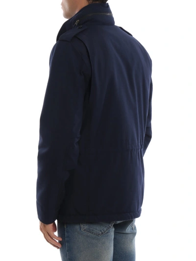 Shop Aspesi Minifield Dark Blue Wool Blend Jacket