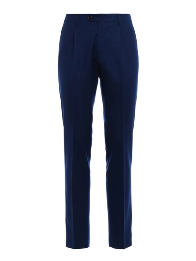 Shop Berwich Milano Formal Wool Trousers In Blue