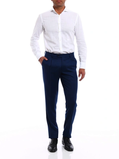 Shop Berwich Milano Formal Wool Trousers In Blue