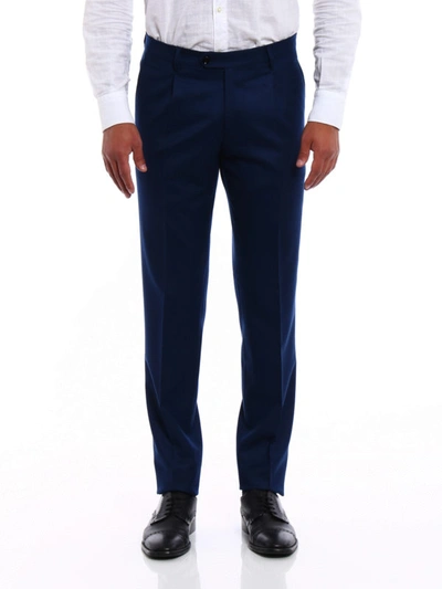 Shop Berwich Milano Formal Wool Trousers In Blue