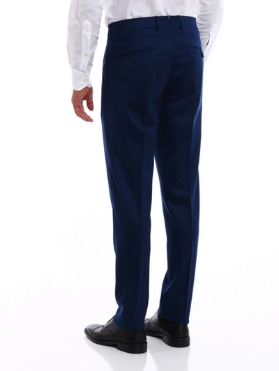 Shop Berwich Milano Formal Wool Trousers In Blue