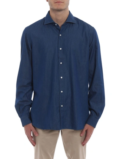 Shop Fay Denim-effect Cotton Shirt In Blue
