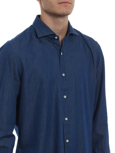 Shop Fay Denim-effect Cotton Shirt In Blue