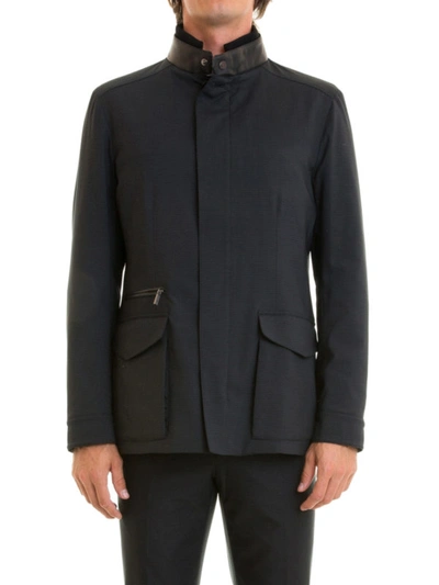 Shop Brioni Checked Stretch Wool Field Jacket In Dark Grey