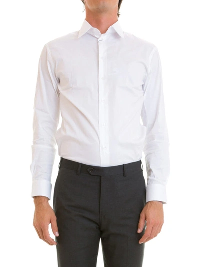 Shop Armani Collezioni Modern Fit Cotton Blend Shirt In White