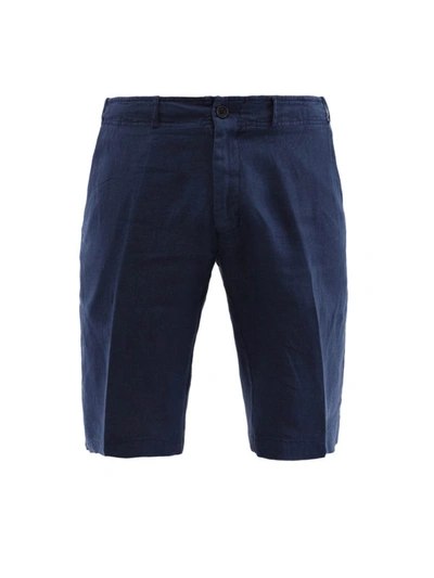 Shop Corneliani Dark Blue Silk Shorts