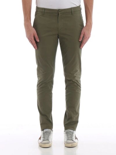 Shop Dondup Gaubert Olive Green Cotton Chino Trousers