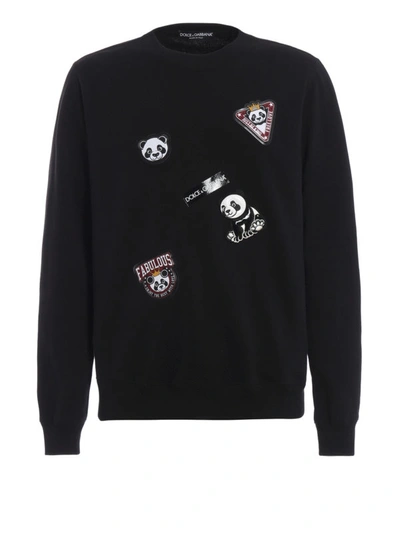 Shop Dolce & Gabbana Crew Neck Cotton Sweatshirt With Patches In Black
