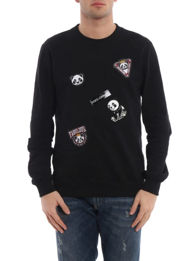 Shop Dolce & Gabbana Crew Neck Cotton Sweatshirt With Patches In Black