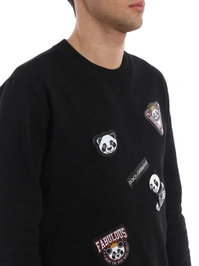 Shop Dolce & Gabbana Crew Neck Cotton Sweatshirt With Patches In Black
