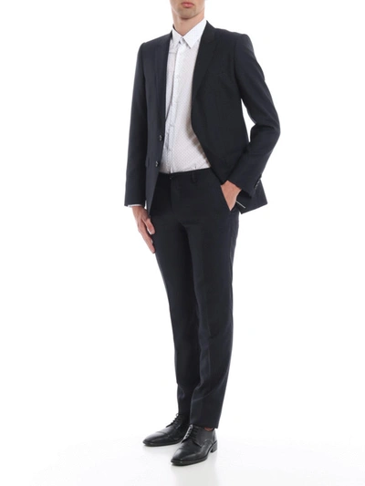 Shop Dolce & Gabbana Wool And Silk Dark Blue Formal Suit