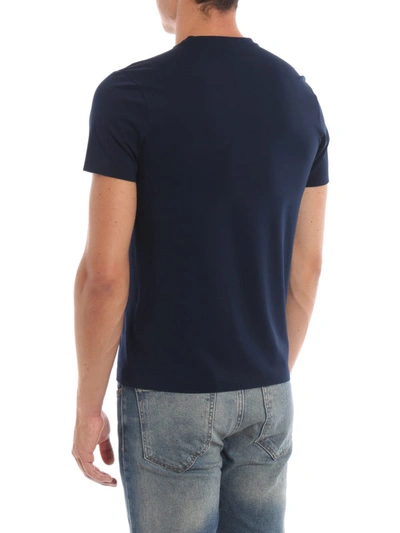 Shop Prada Logo Embroidery Stretch Cotton V Neck T-shirt In Dark Blue