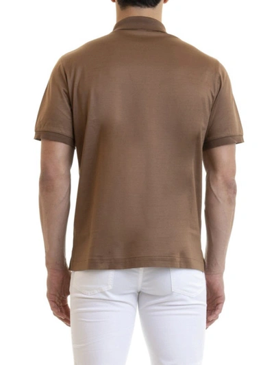 Shop Brioni Zipped Brown Polo Shirt