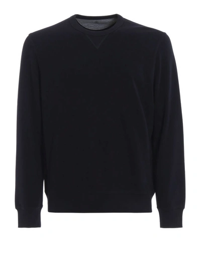 Shop Brunello Cucinelli Dark Blue Stretch Cotton Sweatshirt