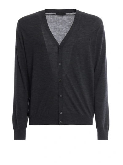 Shop Prada Dark Grey Combed Wool Lightweight Cardigan