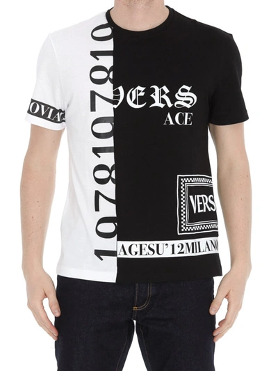 Shop Versace Two-tone Cotton Printed T-shirt In White