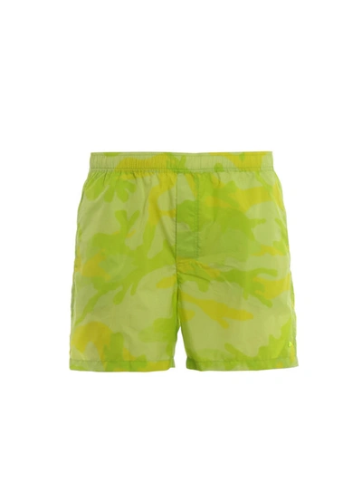 Shop Valentino Fluo Yellow Camo Swim Shorts