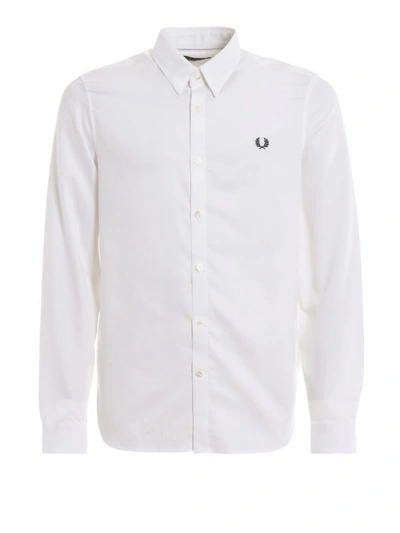 Shop Fred Perry Logo Embroidery Pique Cotton Shirt In White