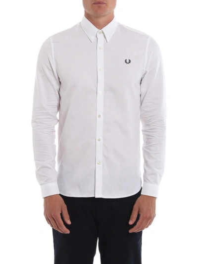Shop Fred Perry Logo Embroidery Pique Cotton Shirt In White