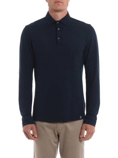 Shop Drumohr Long Sleeve Navy Blue Jersey Polo Shirt In Dark Blue