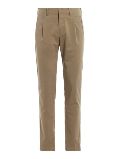 Shop Incotex Beige Cotton Slim Trousers With Darts