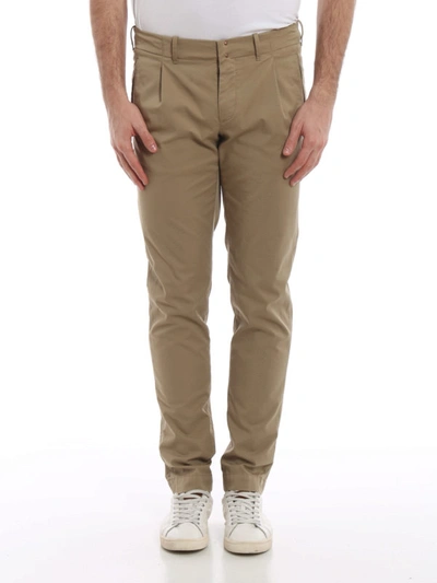 Shop Incotex Beige Cotton Slim Trousers With Darts