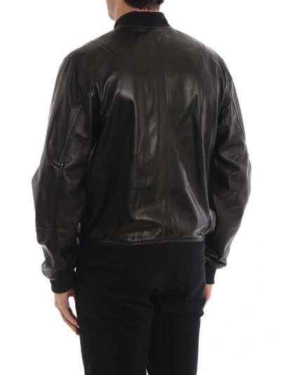 Shop Dsquared2 Black Nappa Lamb Leather Bomber Jacket