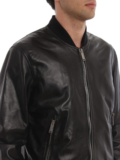 Shop Dsquared2 Black Nappa Lamb Leather Bomber Jacket