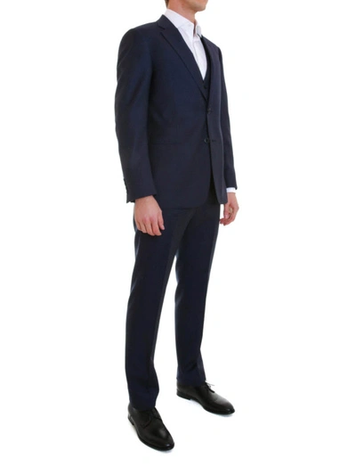 Shop Armani Collezioni Waistcoat Detailed Pattern Suit In Blue