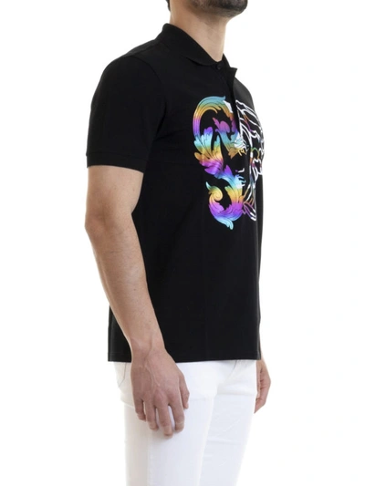 Shop Versace Multicolour Print Polo Shirt In Black