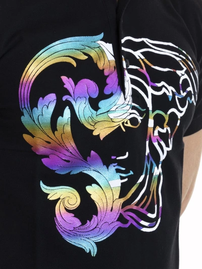 Shop Versace Multicolour Print Polo Shirt In Black