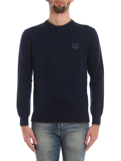 Shop Kenzo Tiger Crest Blue Wool Blend Sweater