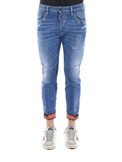 Shop Dsquared2 Faded Jeans With Biker Inserts In Light Wash