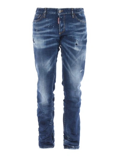 Shop Dsquared2 Slim Jeans With Rear Logo Patch In Dark Wash