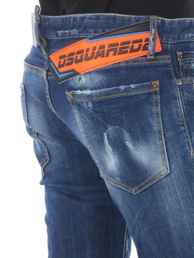 Shop Dsquared2 Slim Jeans With Rear Logo Patch In Dark Wash