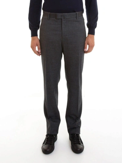 Shop Corneliani Patterned Cotton And Wool Trousers In Grey
