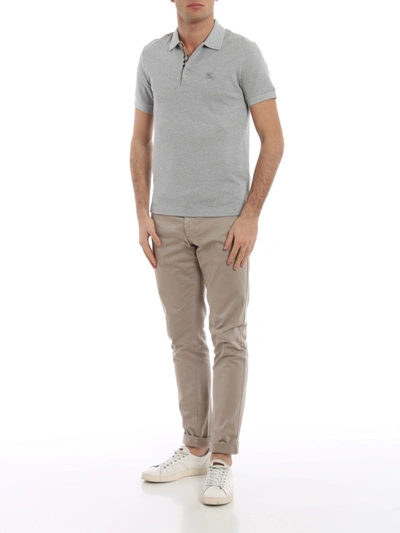 Shop Burberry Hartford Classic Grey Cotton Polo In Light Grey