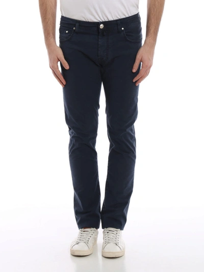 Shop Jacob Cohen Style 688 Blue Stretch Cotton Pants