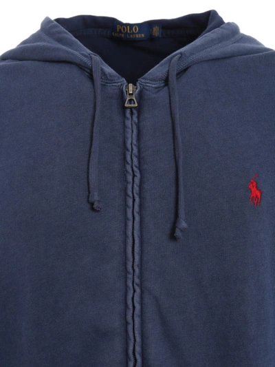 Shop Polo Ralph Lauren Lightweight Cotton Fleece Zip Hoodie In Blue