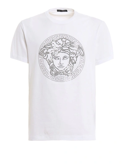 Shop Versace Crystal Medusa Head White T-shirt