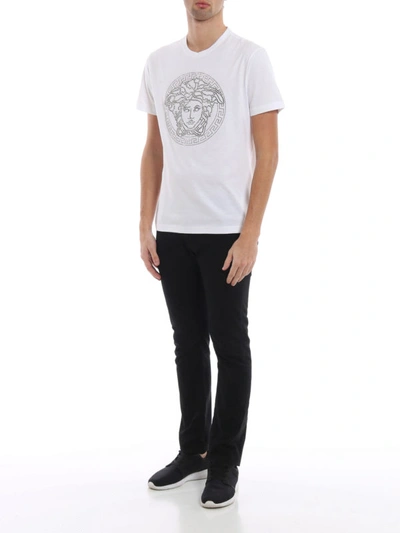 Shop Versace Crystal Medusa Head White T-shirt