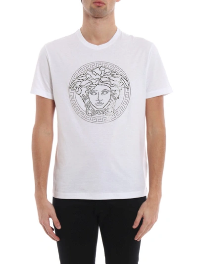 Shop Versace Crystal Medusa Head White T-shirt