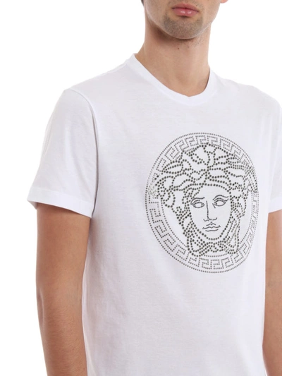 Shop Versace Crystal Medusa Head White T-shirt