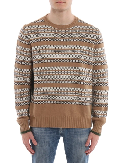 Shop Prada Wool And Cashmere Jacquard Patterned Sweater In Light Brown