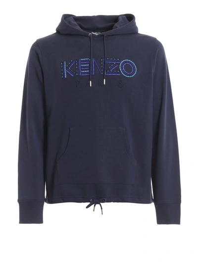 Shop Kenzo Paris Ethnic Embroidery Cotton Hoodie In Blue