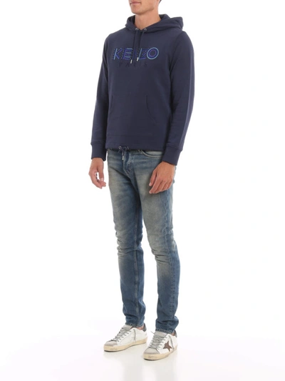 Shop Kenzo Paris Ethnic Embroidery Cotton Hoodie In Blue