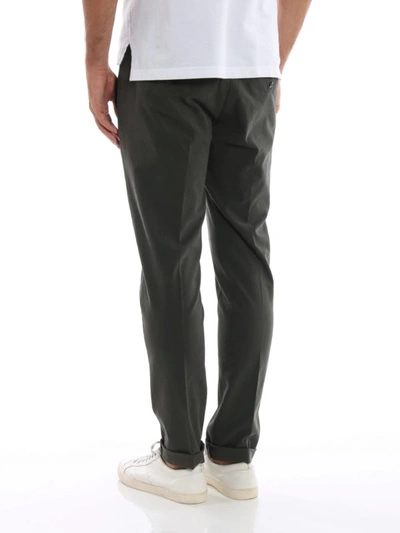 Shop Dondup Gaubert Moss Green Cotton Blend Slacks In Dark Green